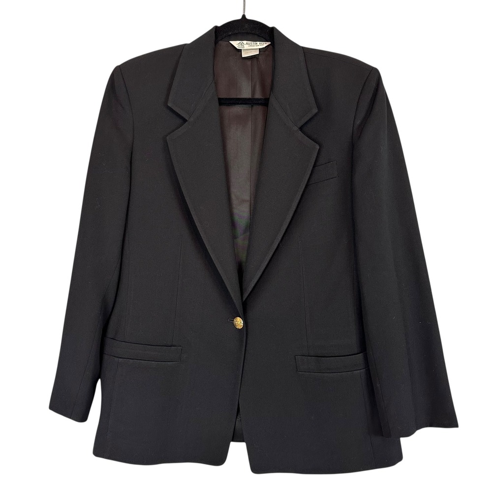 Vintage Austin Reed Worsted Wool Blazer Womens‎ 8 Black Gold Button Classic